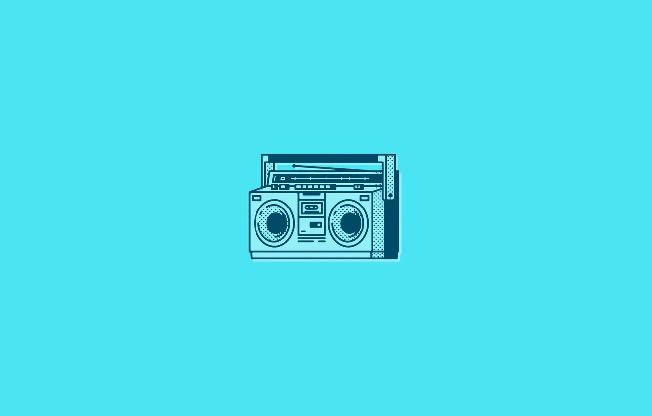 Фото обои ретро, музыка, минимализм, music, minimalism, retro, голубой фон, магнитофон