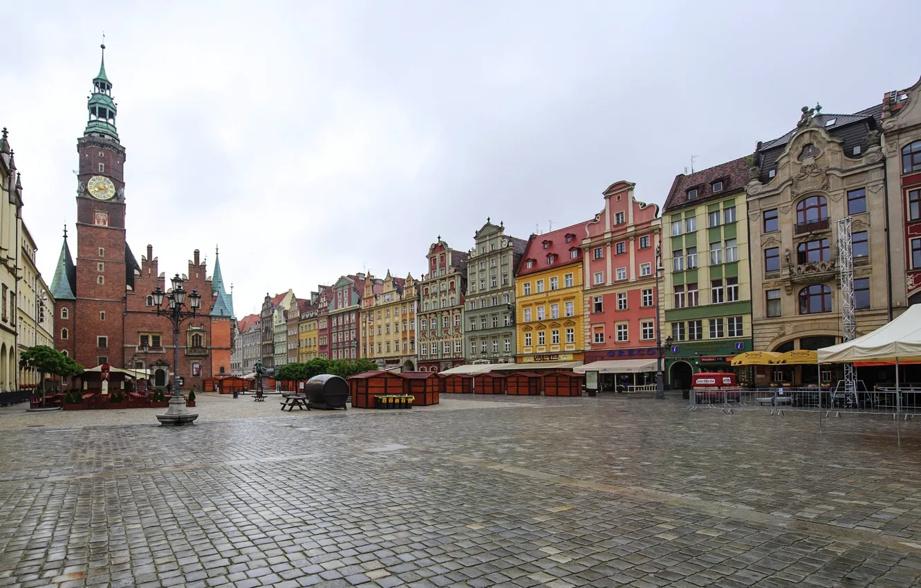 Фото обои дома, площадь, Польша, архитектура, ратуша, Вроцлав, Бреслау, Wroclaw
