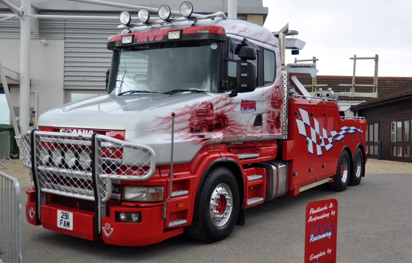 Фото обои Red, White, Truck, Scania, Tow Truck, Scania T