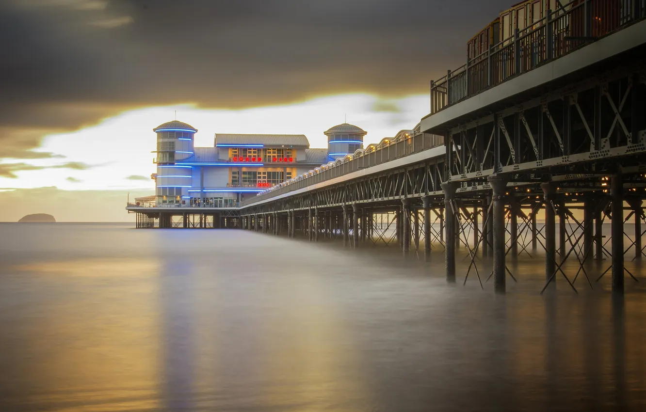 Фото обои море, мост, England, Weston-Super-Mare