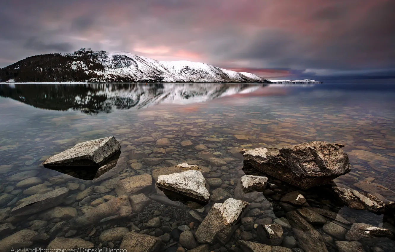 Фото обои зима, закат, горы, вечер, Новая Зеландия, Южный остров, озеро Текапо