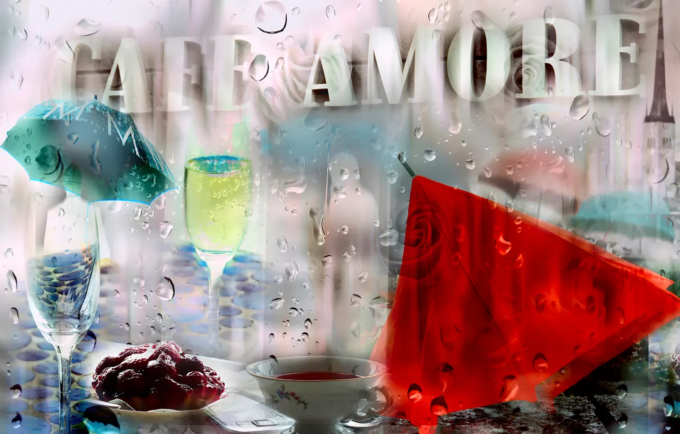 Фото обои капли, дождь, cafe Amore