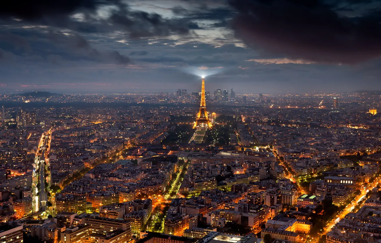 Фото обои ночь, город, Париж