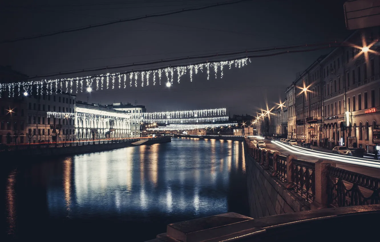 Фото обои река, улица, вечер, Питер, Санкт-Петербург, Россия, Russia, спб