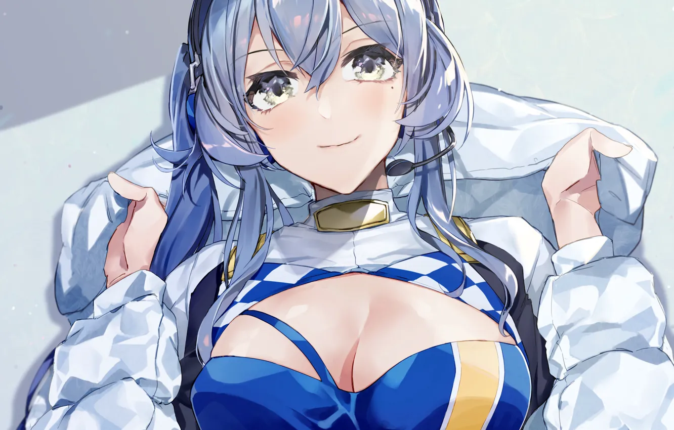Фото обои girl, sexy, cleavage, blouse, long hair, boobs, anime, beautiful