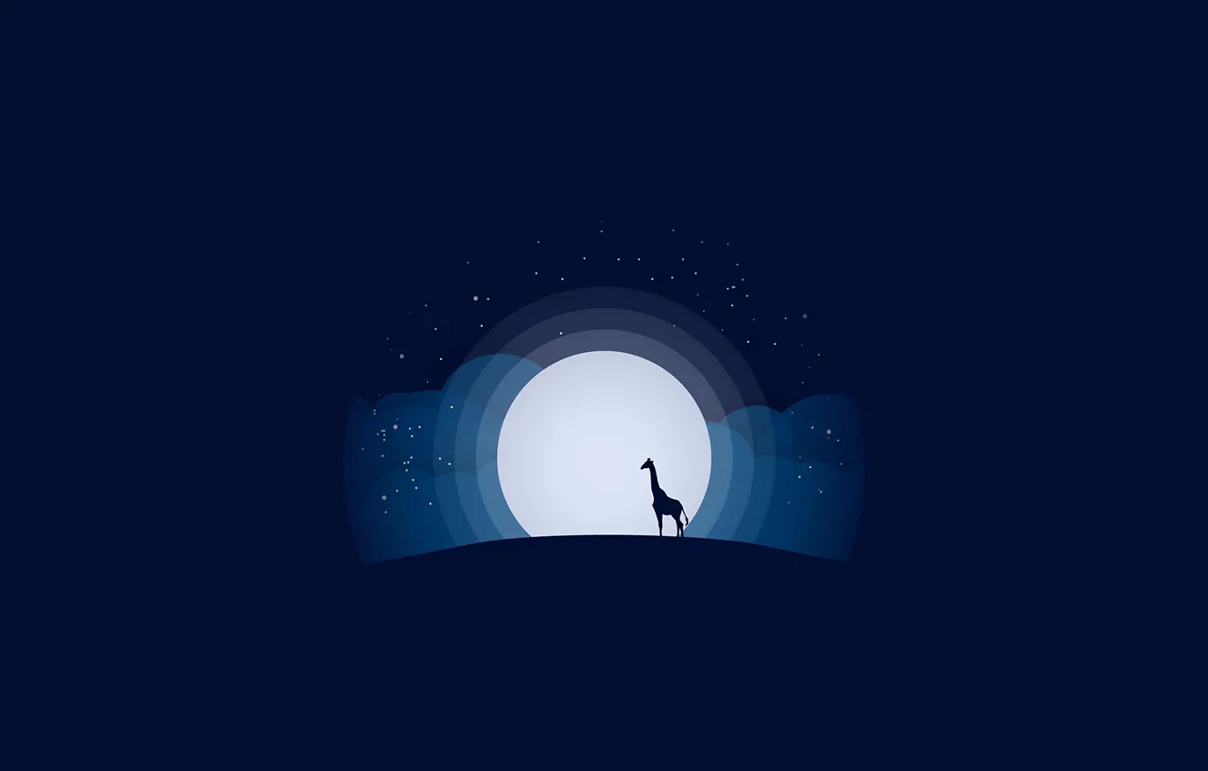 Фото обои moon, minimalism, stars, animal, blue background, digital art, artwork, silhouette