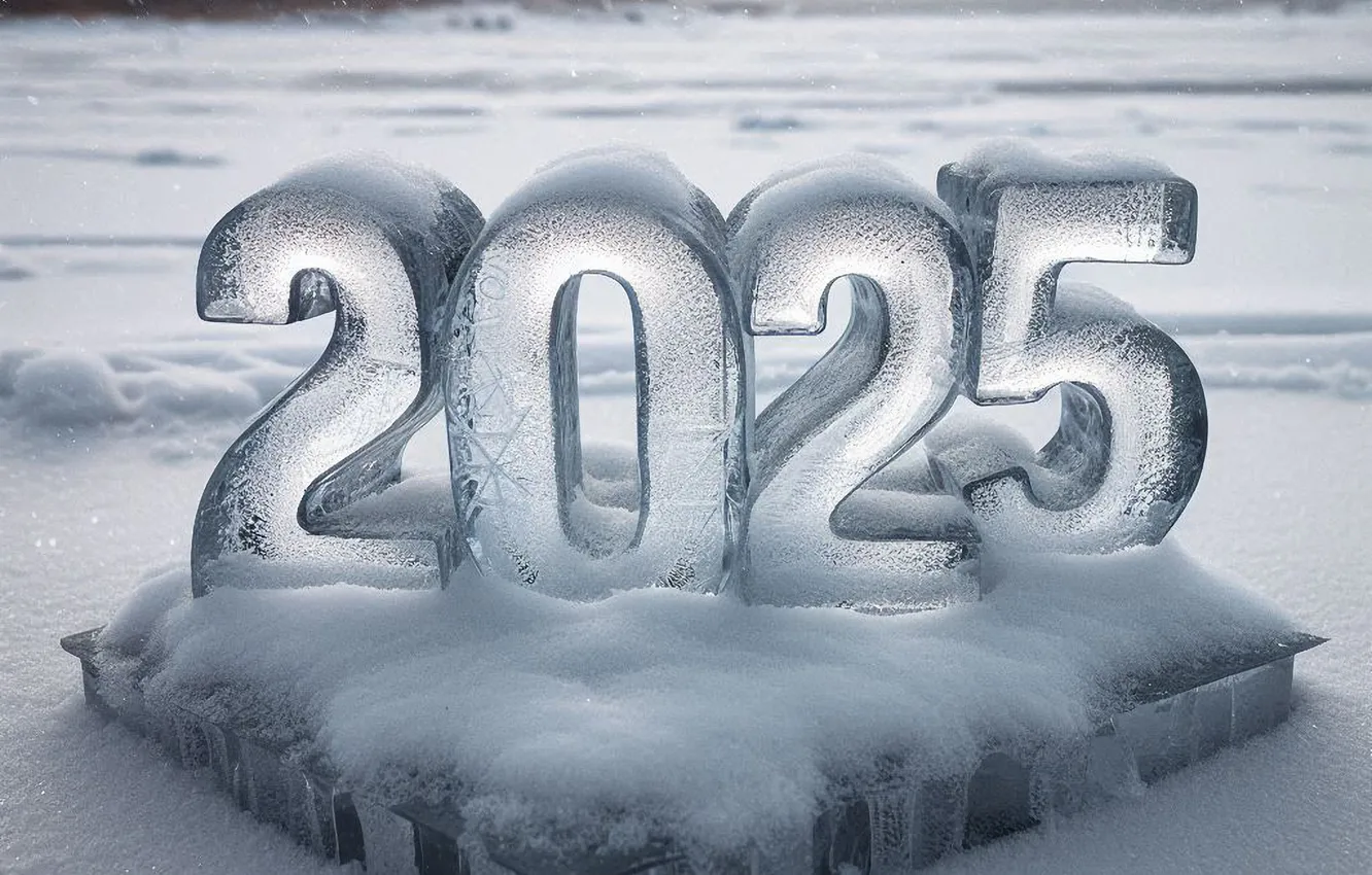 Фото обои зима, снег, цифры, дата, 2025, ИИ-арт, нейросеть, Новый 2025 год