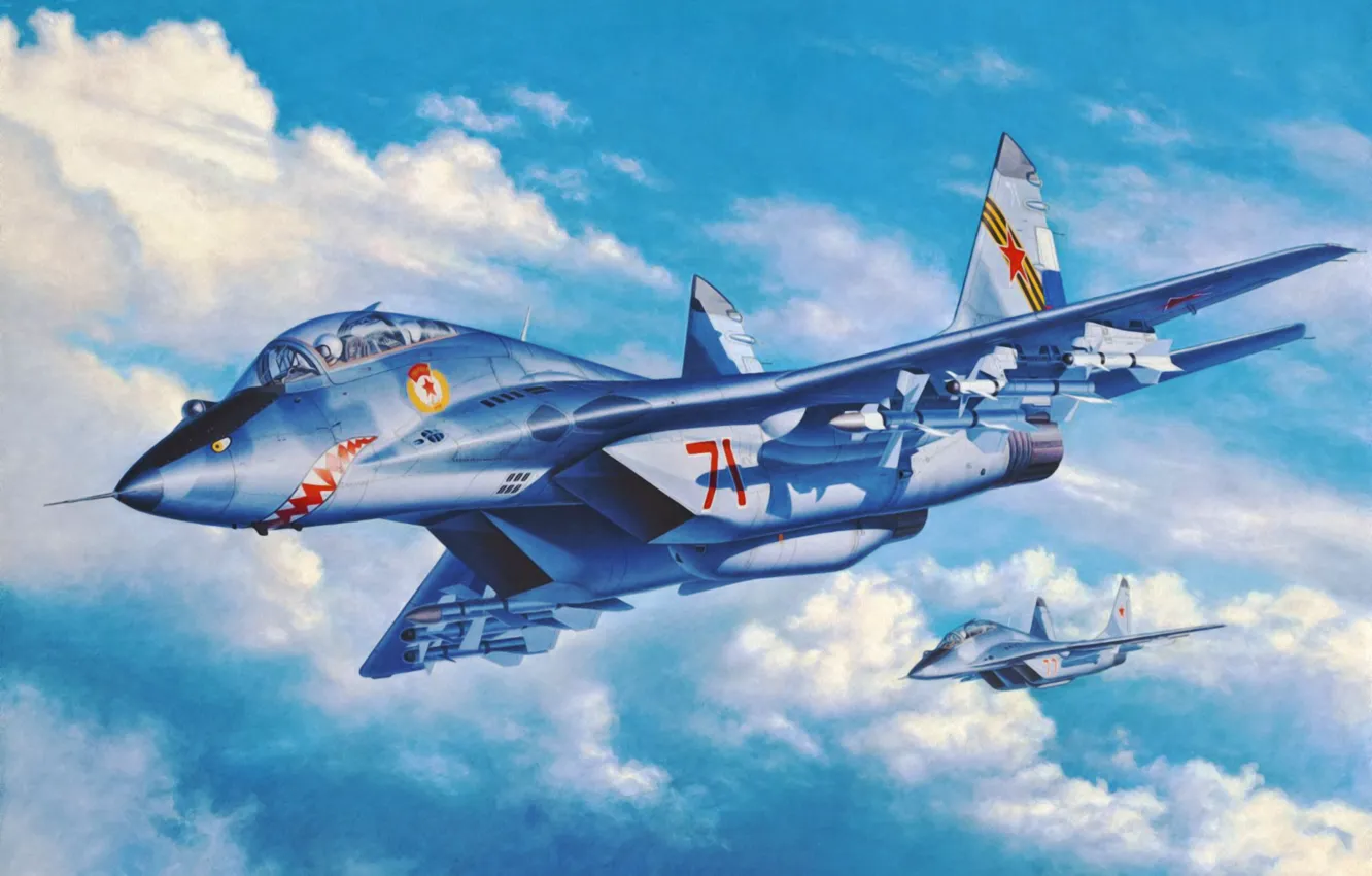 Фото обои war, art, painting, jet, Mig 29UB