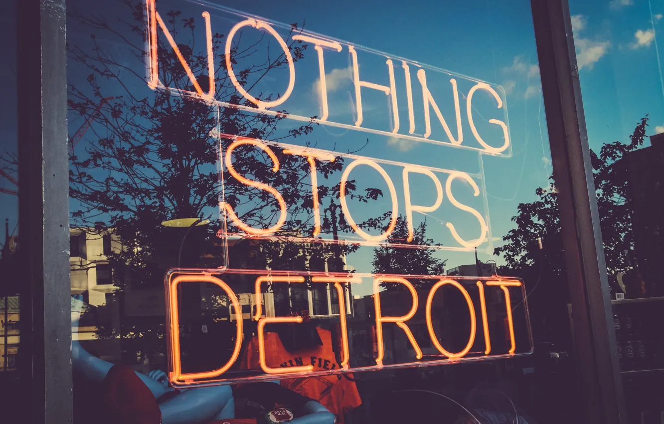 Фото обои отражения, USA, США, магазин, Detroit, витрина, Детройт