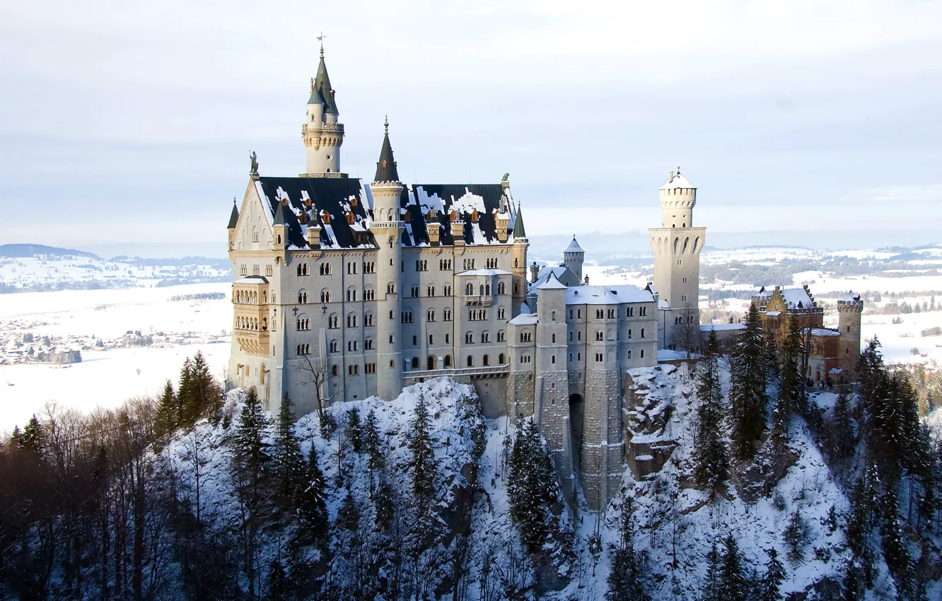 Фото обои зима, снег, Замок, Бавария