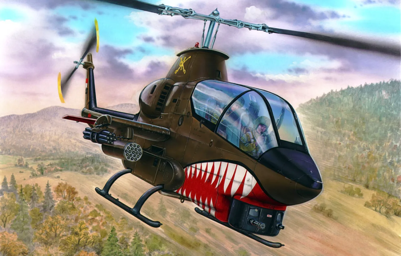 Фото обои art, helicopter, painting, aviation, AH-1G Cobra