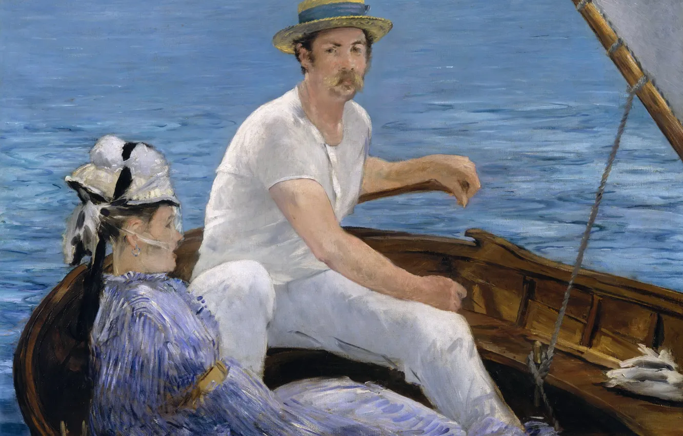 Фото обои лодка, картина, импрессионизм, Edouard Manet, жанровая, Эдуард Мане, Гребля