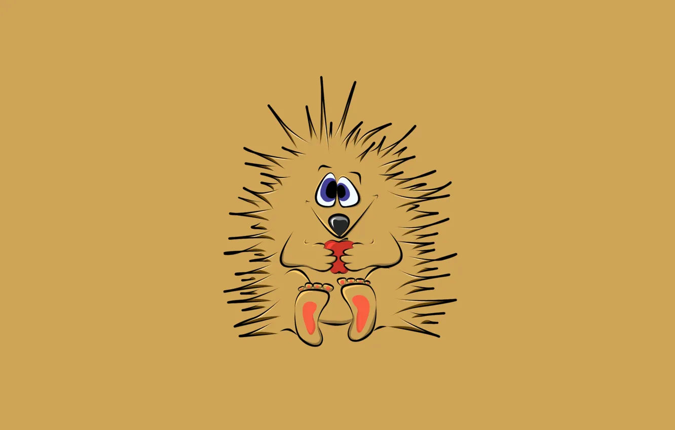 Фото обои яблоко, минимализм, колючки, ежик, hedgehog