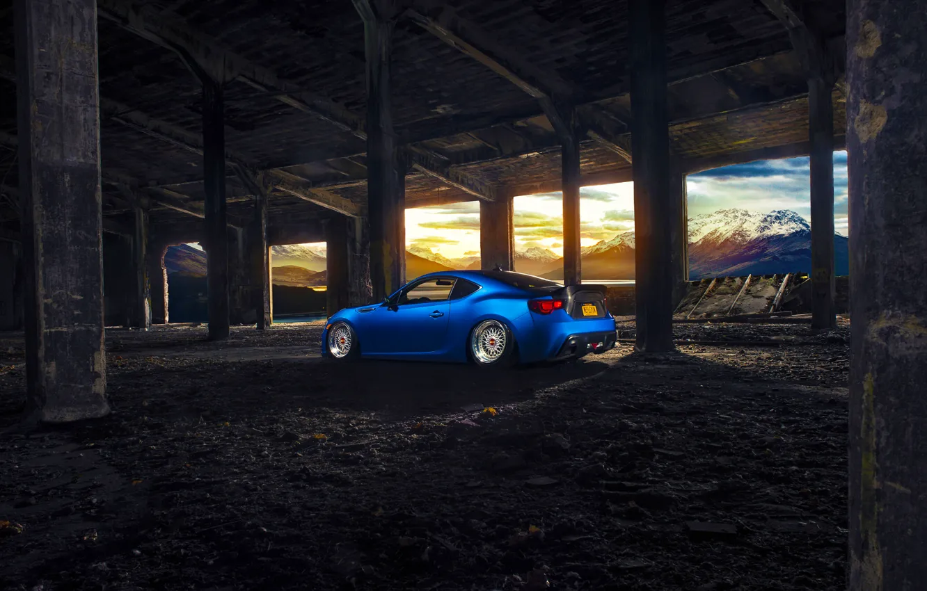 Фото обои Subaru, Car, Blue, Sun, Mountain, Sport, BBS, BRZ