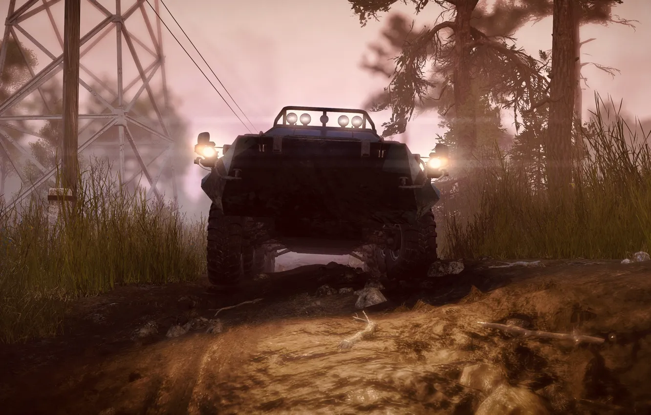 Фото обои HDR, Lights, Truck, Game, Evening, Mud, UHD, Xbox One X