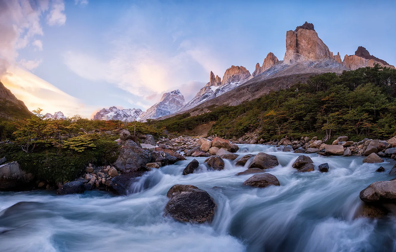 Фото обои горы, река, поток, Чили, Анды, Южная Америка, Патагония