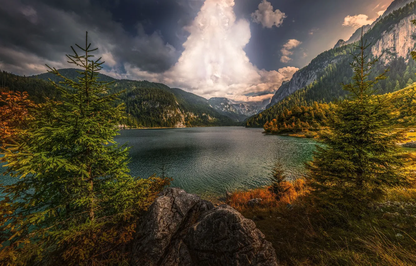 Фото обои небо, горы, озеро, HDR, Австрия