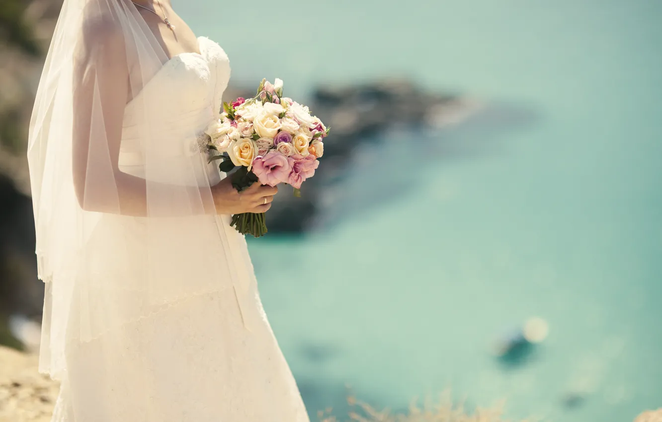 Фото обои flowers, bride, white dress