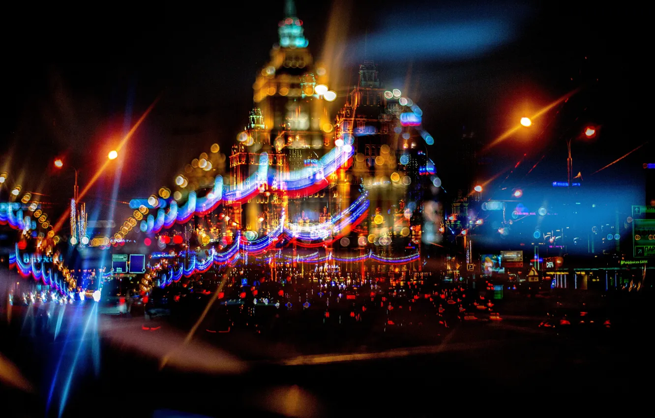 Фото обои ночь, движение, Москва, light, Россия, Russia, night, Moscow