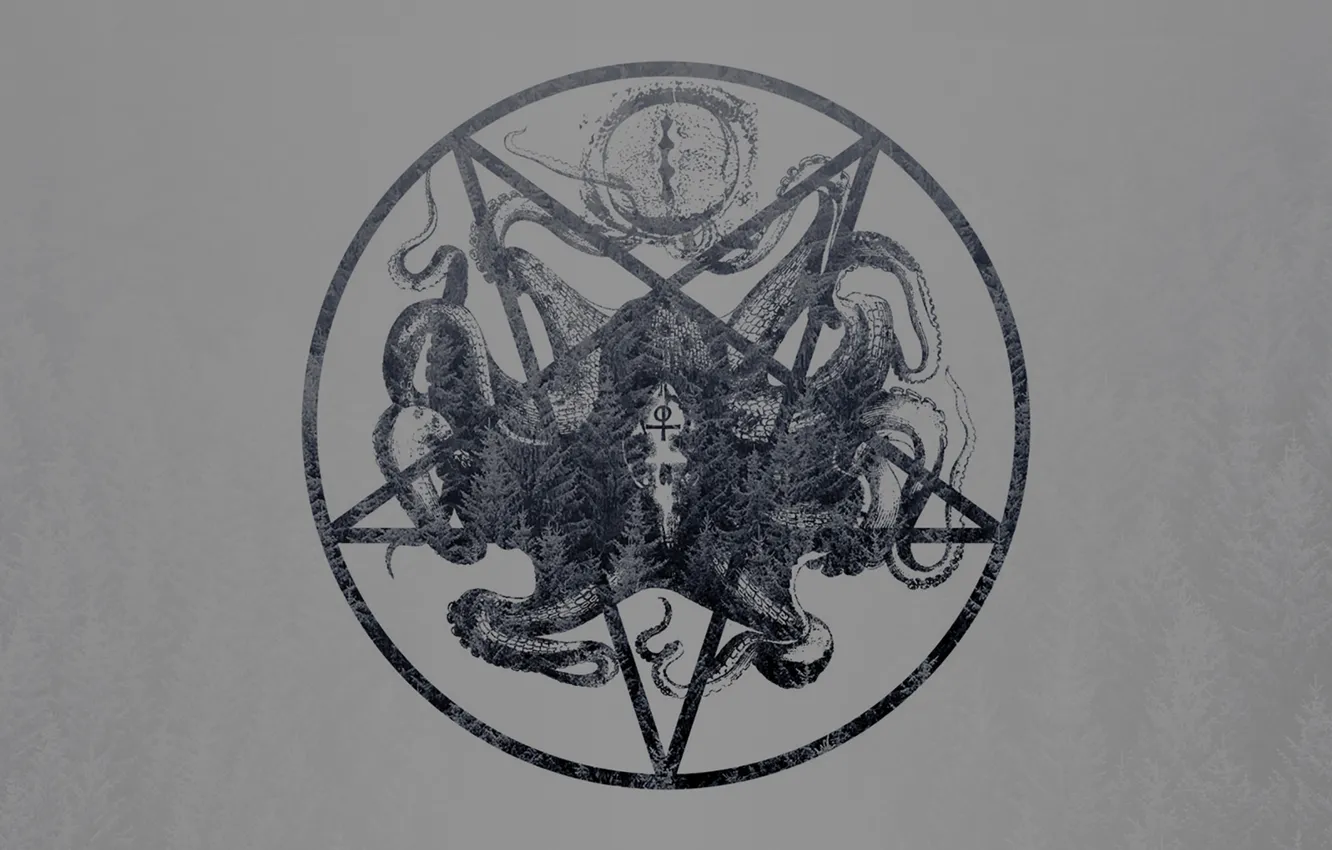 Фото обои forest, minimalism, cthulhu, pentagram