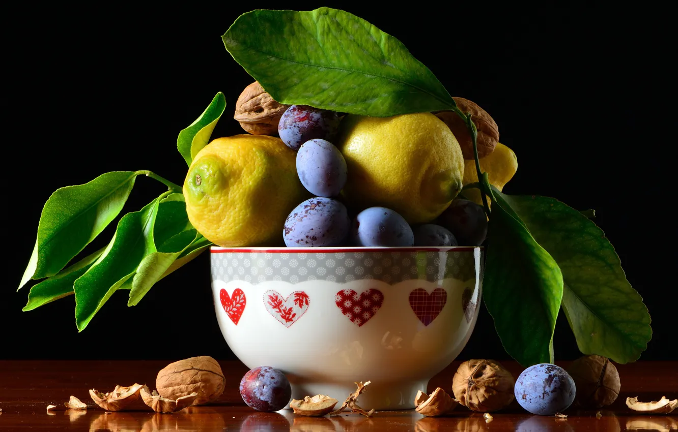 Фото обои еда, фрукты, черный фон, натюрморт, много, разные, лимоны, композиция