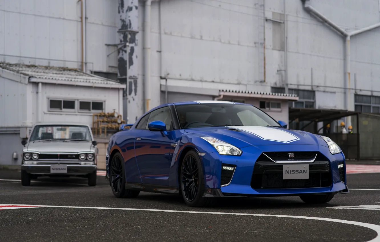 Фото обои синий, купе, Nissan, GT-R, Skyline, R35, 50th Anniversary Edition, KPGC10