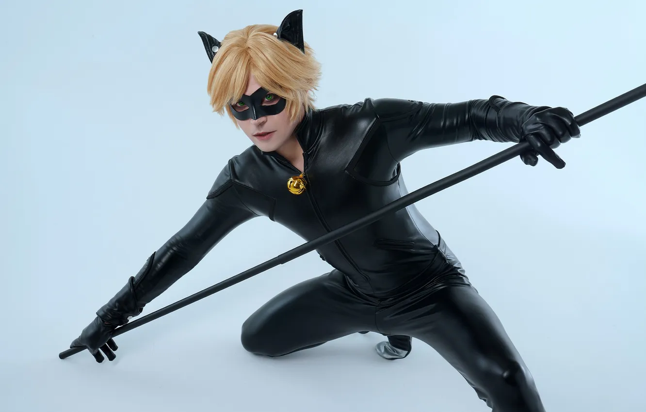 Фото обои кот, парень, косплей, cosplay, шест, Адриан, Леди Баг и Супер Кот, Грейсон