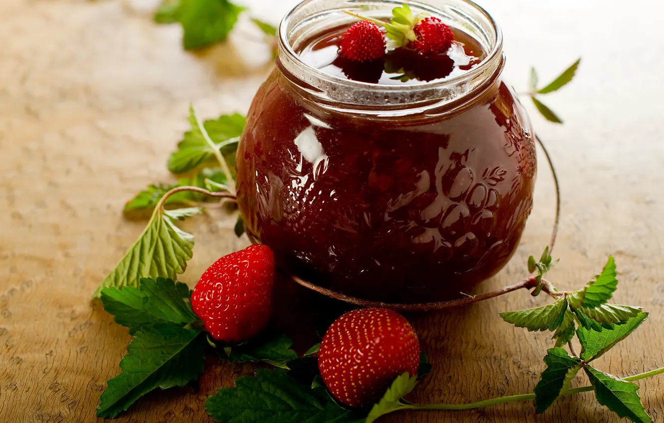 Обои листья, клубника, банка, варенье картинки на рабочий стол, раздел ...