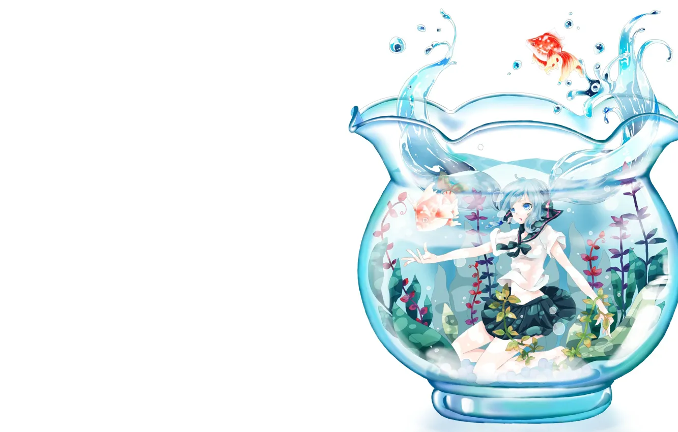 Фото обои аквариум, рыбка, аниме, арт, девочка, вокалоид