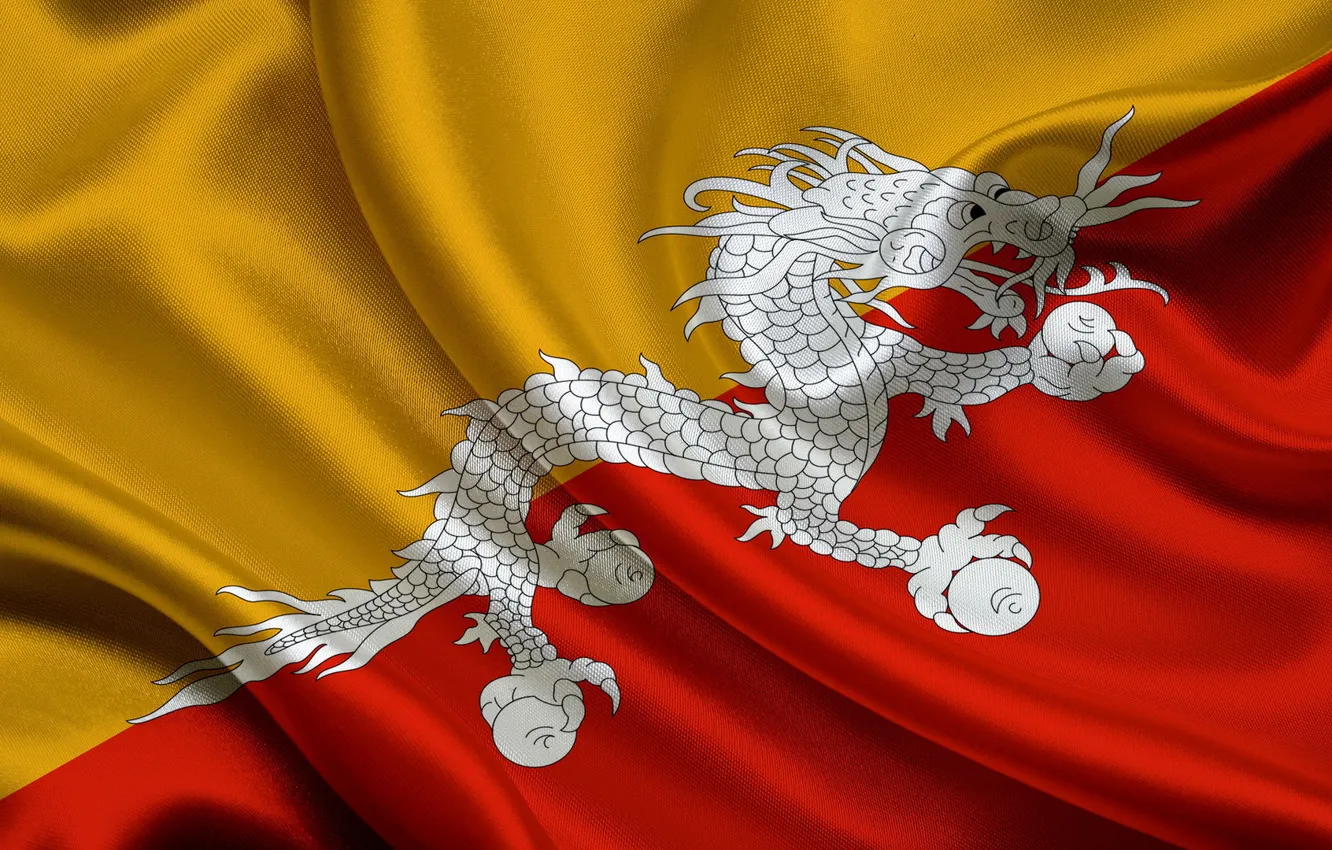 Фото обои Дракон, Флаг, Текстура, Бутан, Flag, Королевство Бутан, Butane