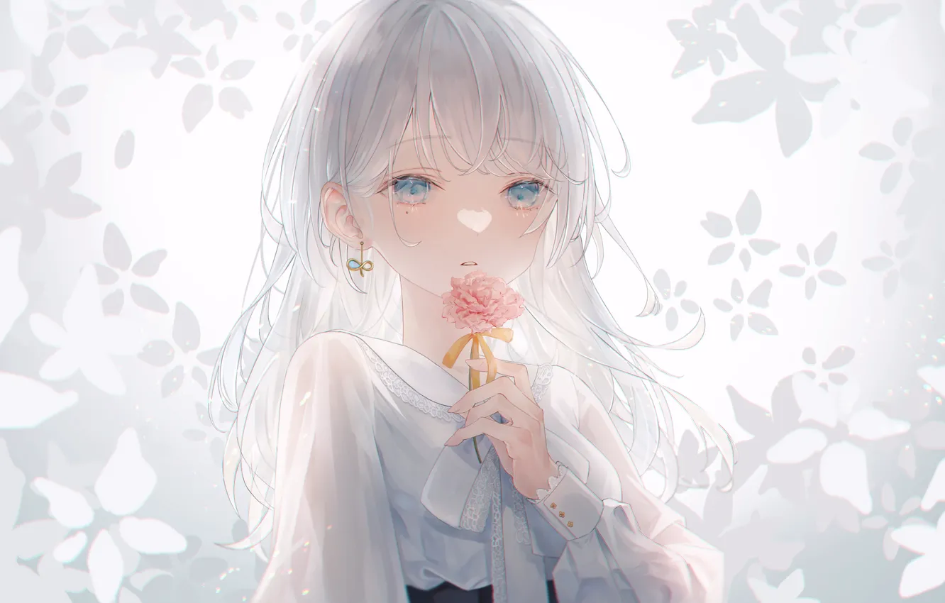 Фото обои цветок, девушка, белые волосы