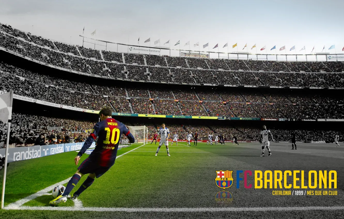 Фото обои wallpaper, football, Lionel Messi, Spain, Camp Nou, FC Barcelona, Mes Que un Club, More Then …