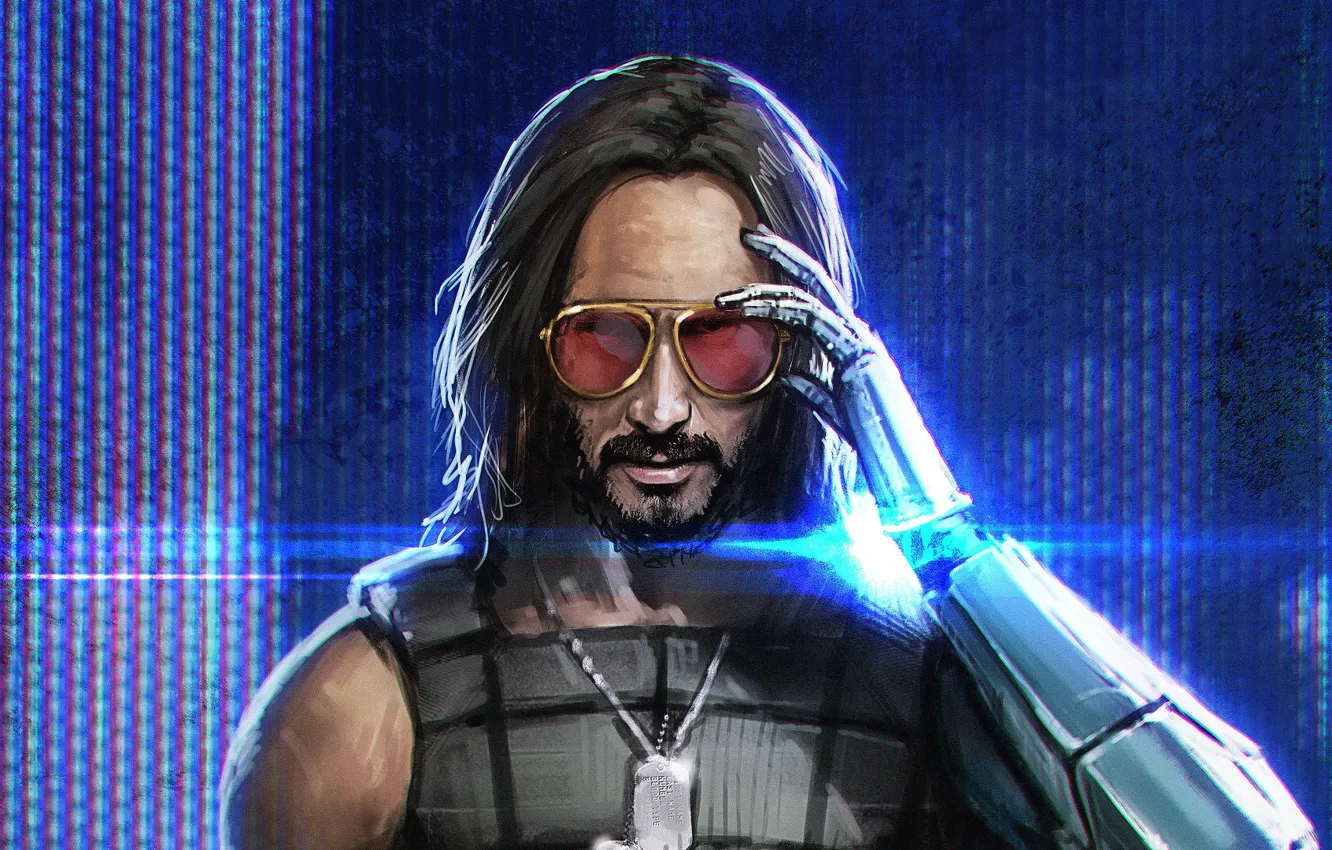 Фото обои очки, киборг, Keanu Reeves, Cyberpunk 2077, Johnny Silverhand