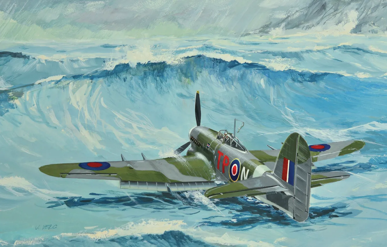 Фото обои Art, истребитель-бомбардировщик, RAF, Вторая Мировая война, Hawker, Typhoon Mk.Ib