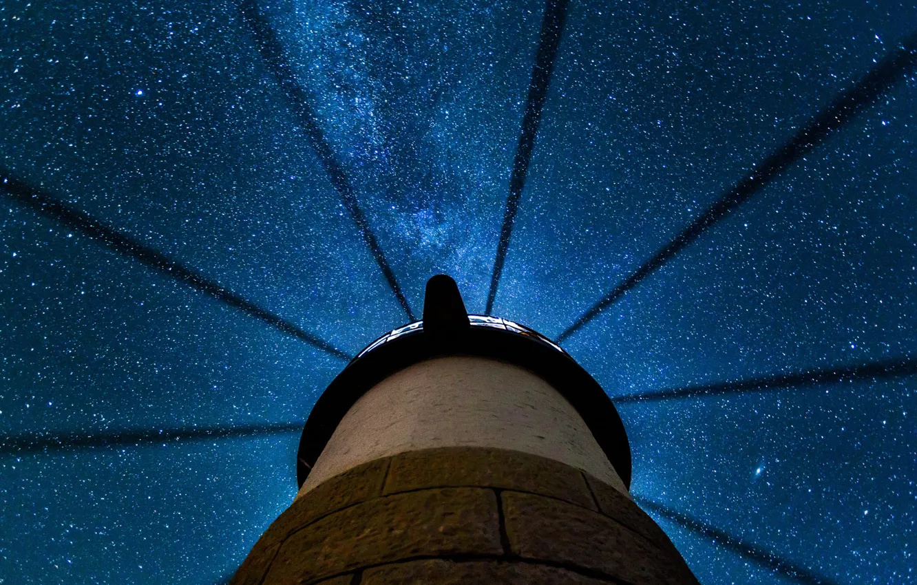Фото обои звезды, ночь, маяк, США, Клайд, штат Мэн