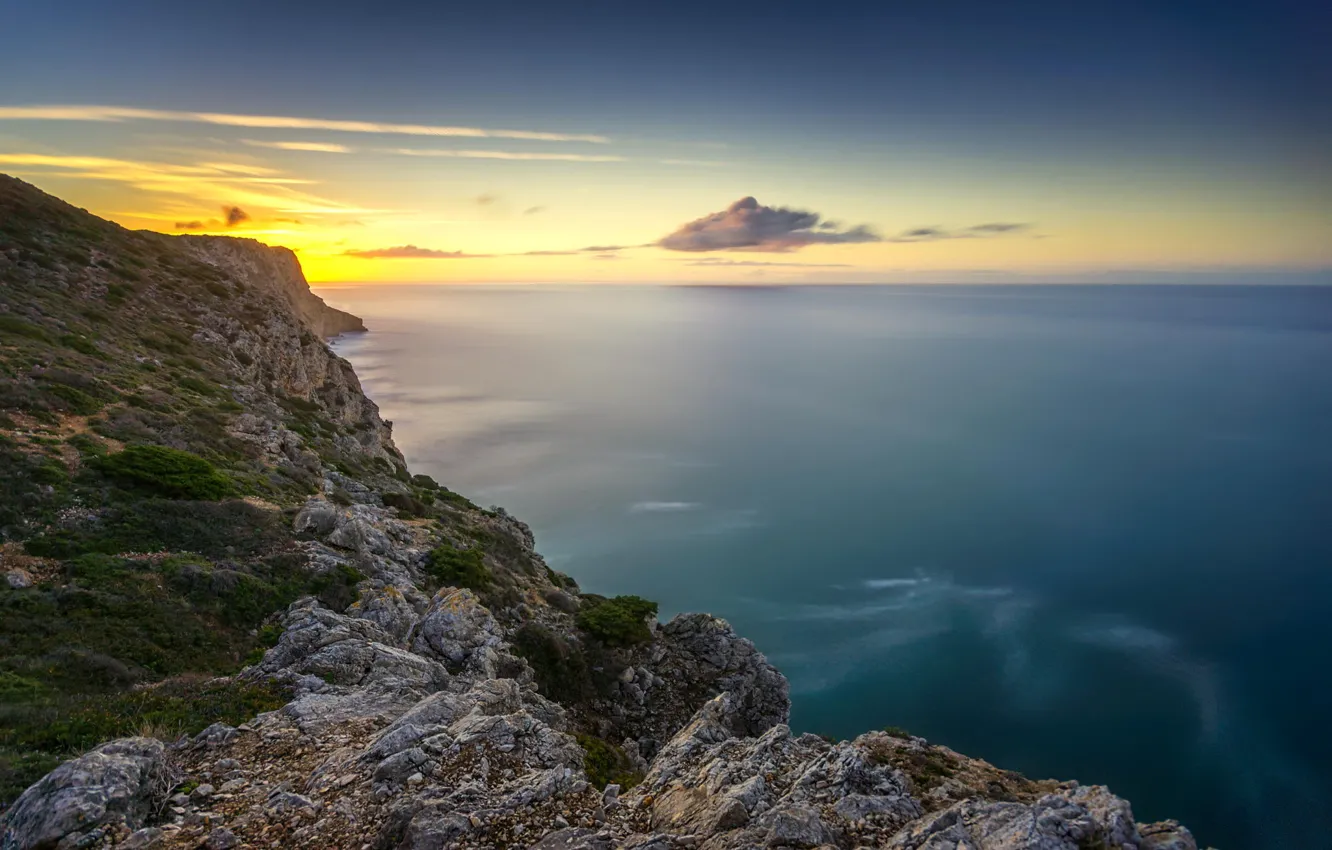 Фото обои море, скалы, побережье, горизонт