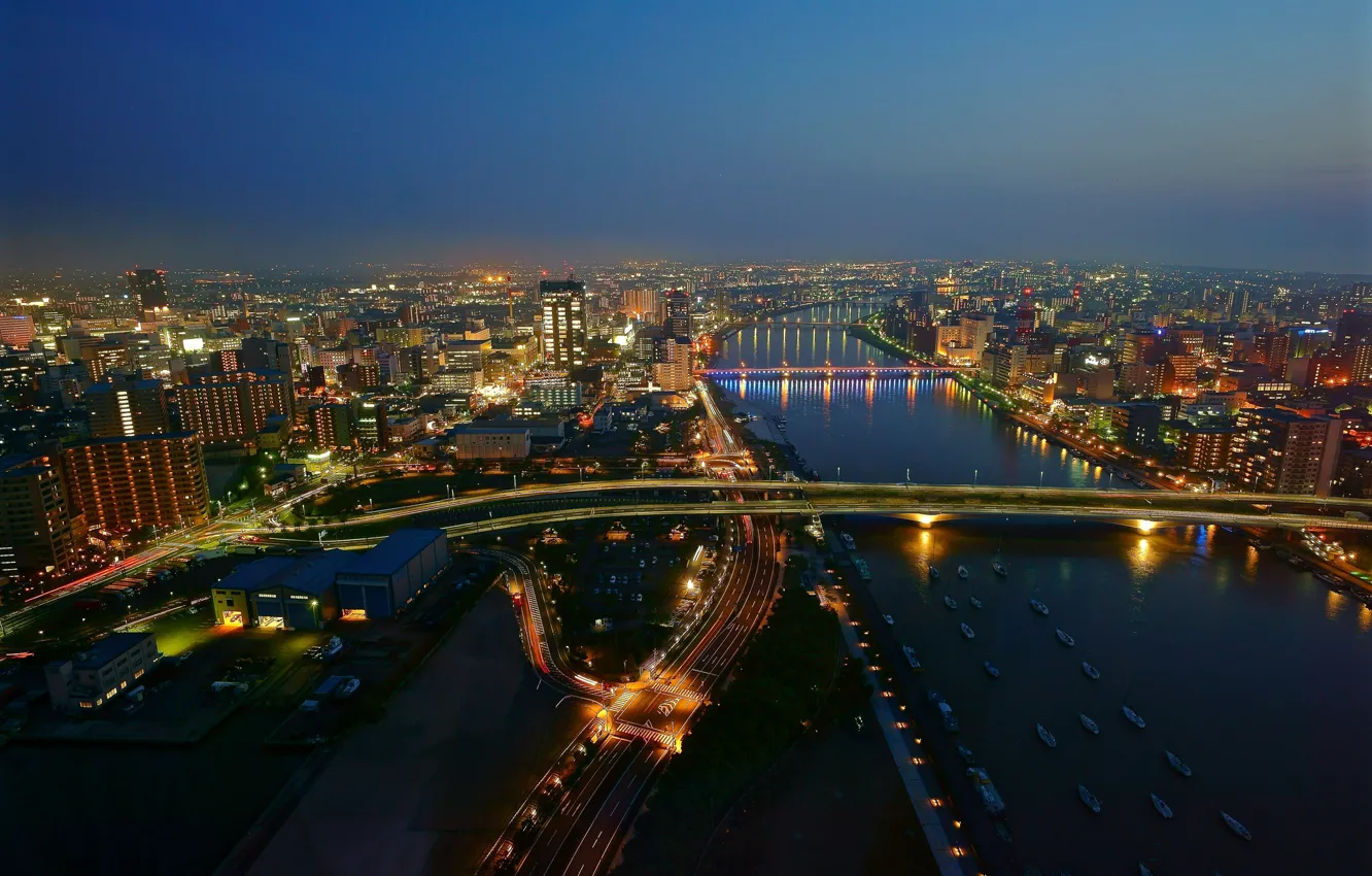 Фото обои Japan, river, night, Niigata