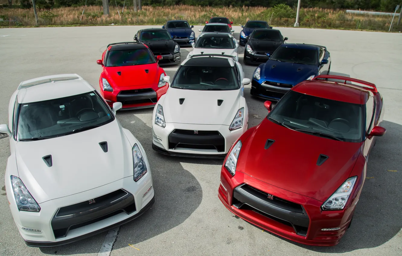 Фото обои GTR, Nissan, Blue, Black, White, R35, RED