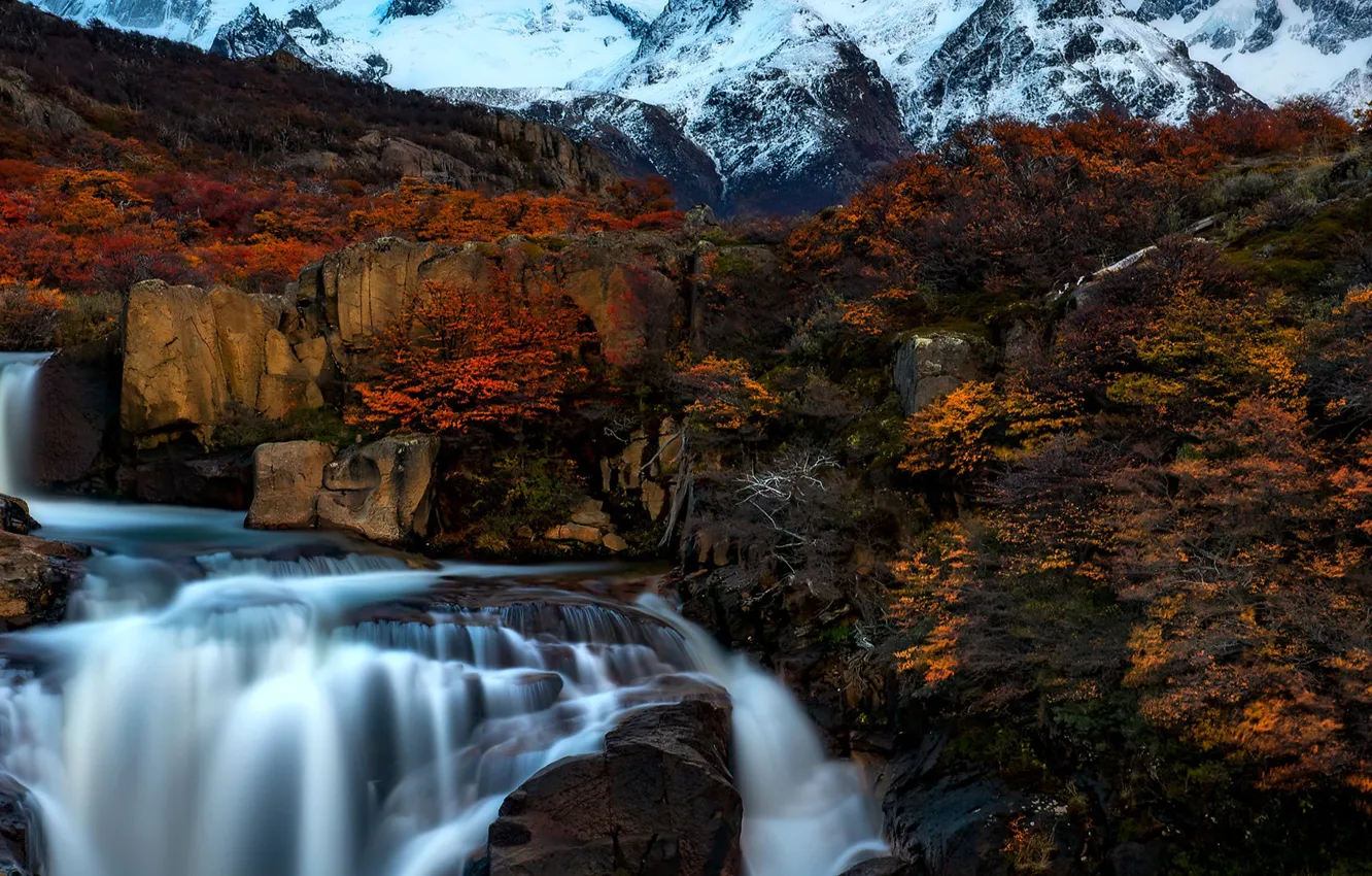 Фото обои осень, горы, ручей, растительность, водопад, речка, каскад, Argentina