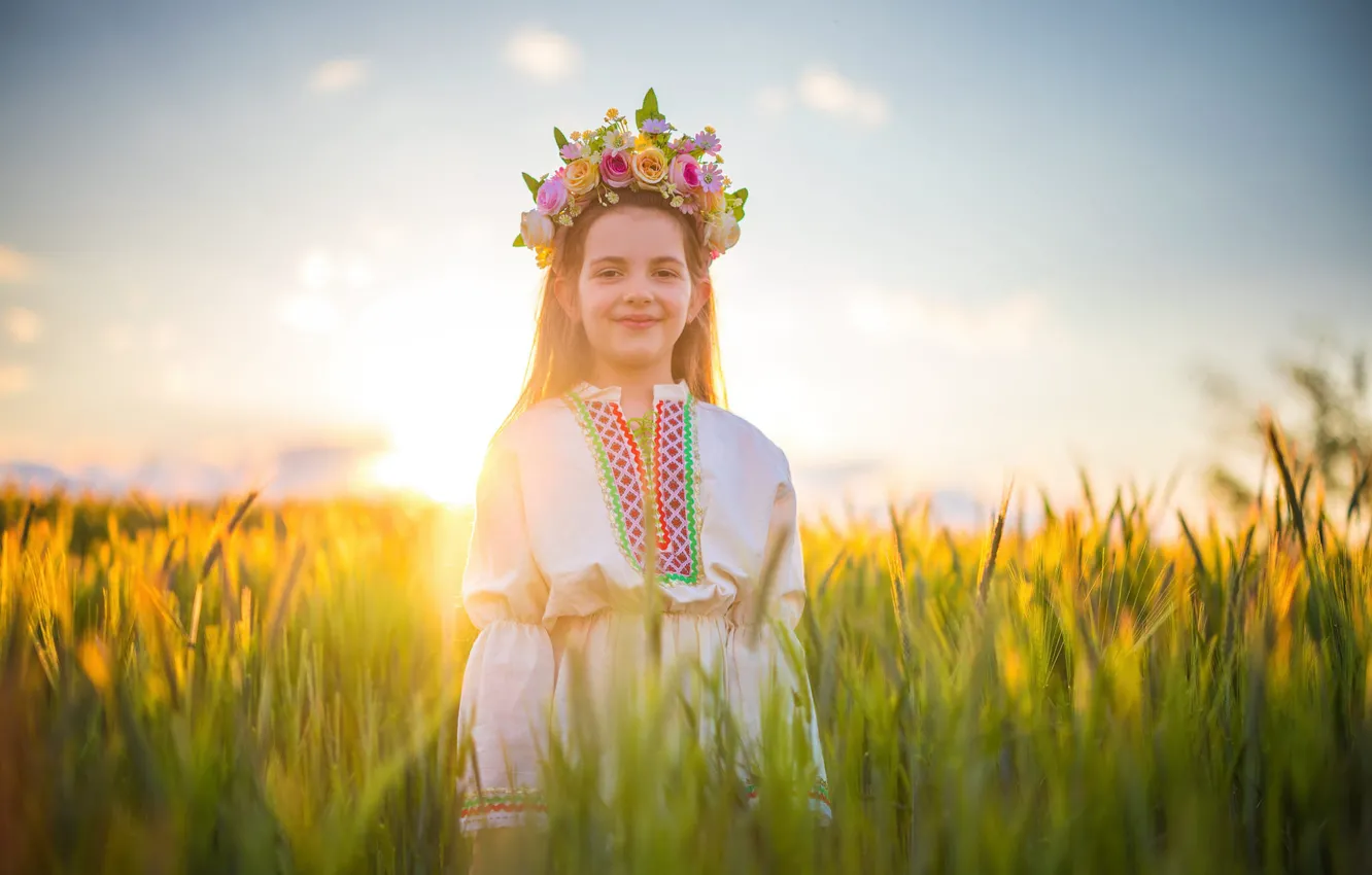 Фото обои поле, лето, солнце, свет, цветы, природа, поза, настроение