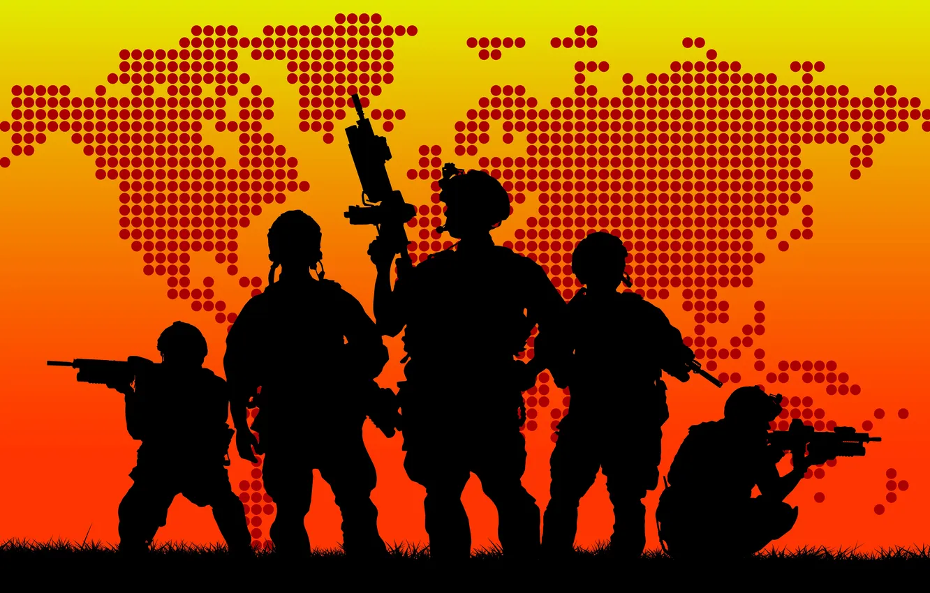 Фото обои soldiers, weapons, warriors, silhouette