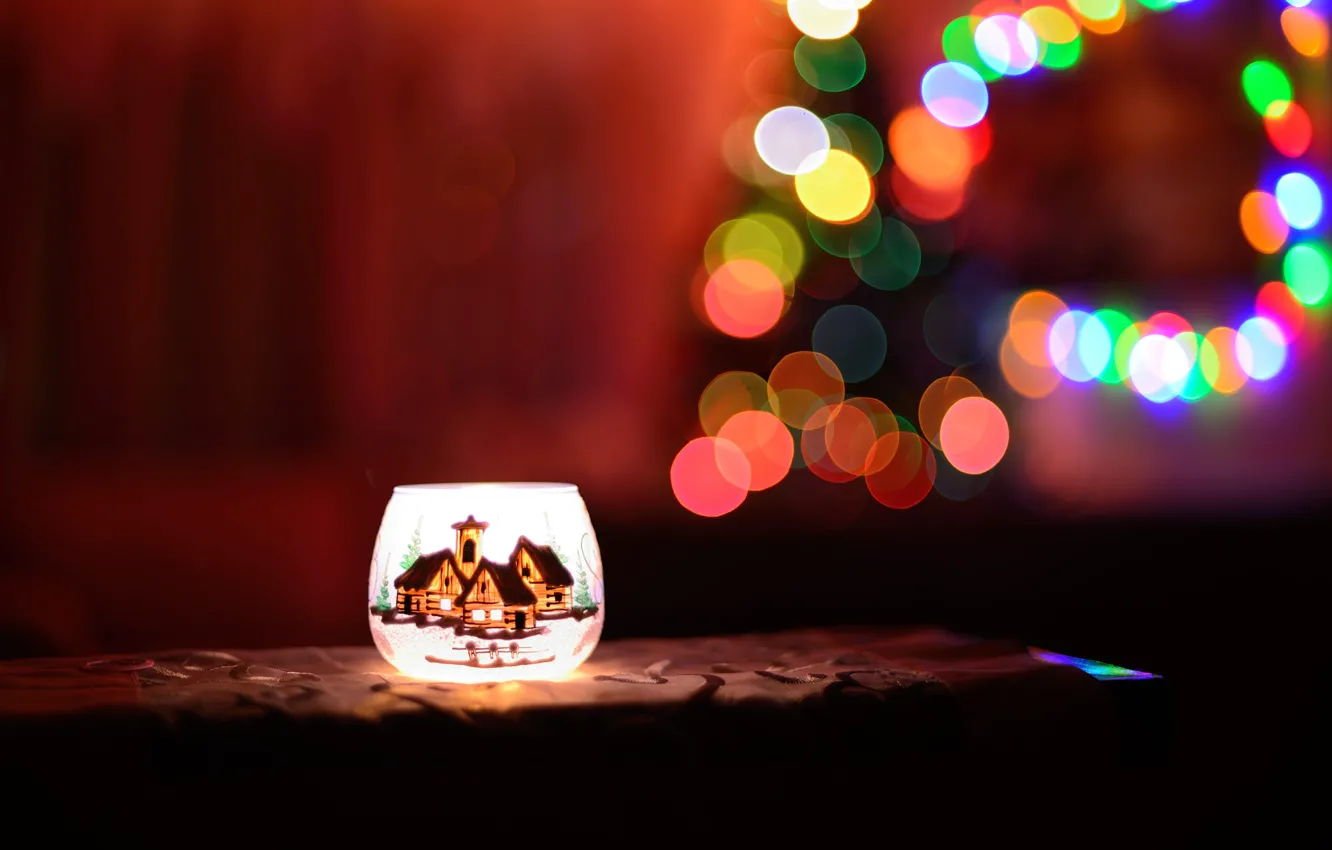 Фото обои зима, ночь, темный фон, праздник, огоньки, Рождество, светильник, Новый год