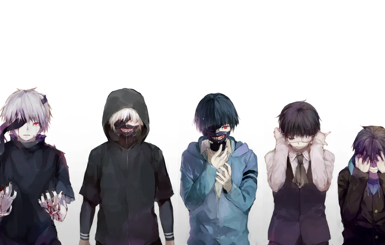 Фото обои аниме, маска, арт, капюшон, парень, tokyo ghoul, kaneki ken, fuurin