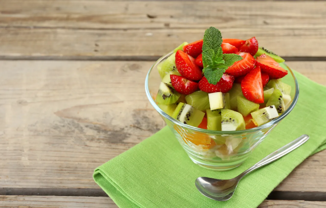 Фото обои киви, клубника, десерт, fruit, strawberry, kiwi, фруктовый салат, salad