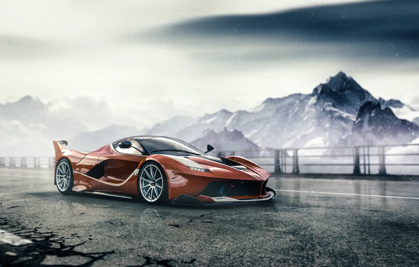 Фото обои Красный, Зима, Авто, Горы, Машина, Суперкар, Спорткар, Driveclub