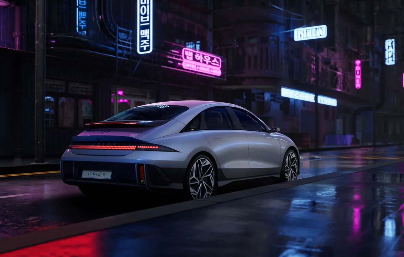 Фото обои Hyundai, rave, ретровейв, 2023, Ioniq 6, Hyundai Ioniq 6, ионик
