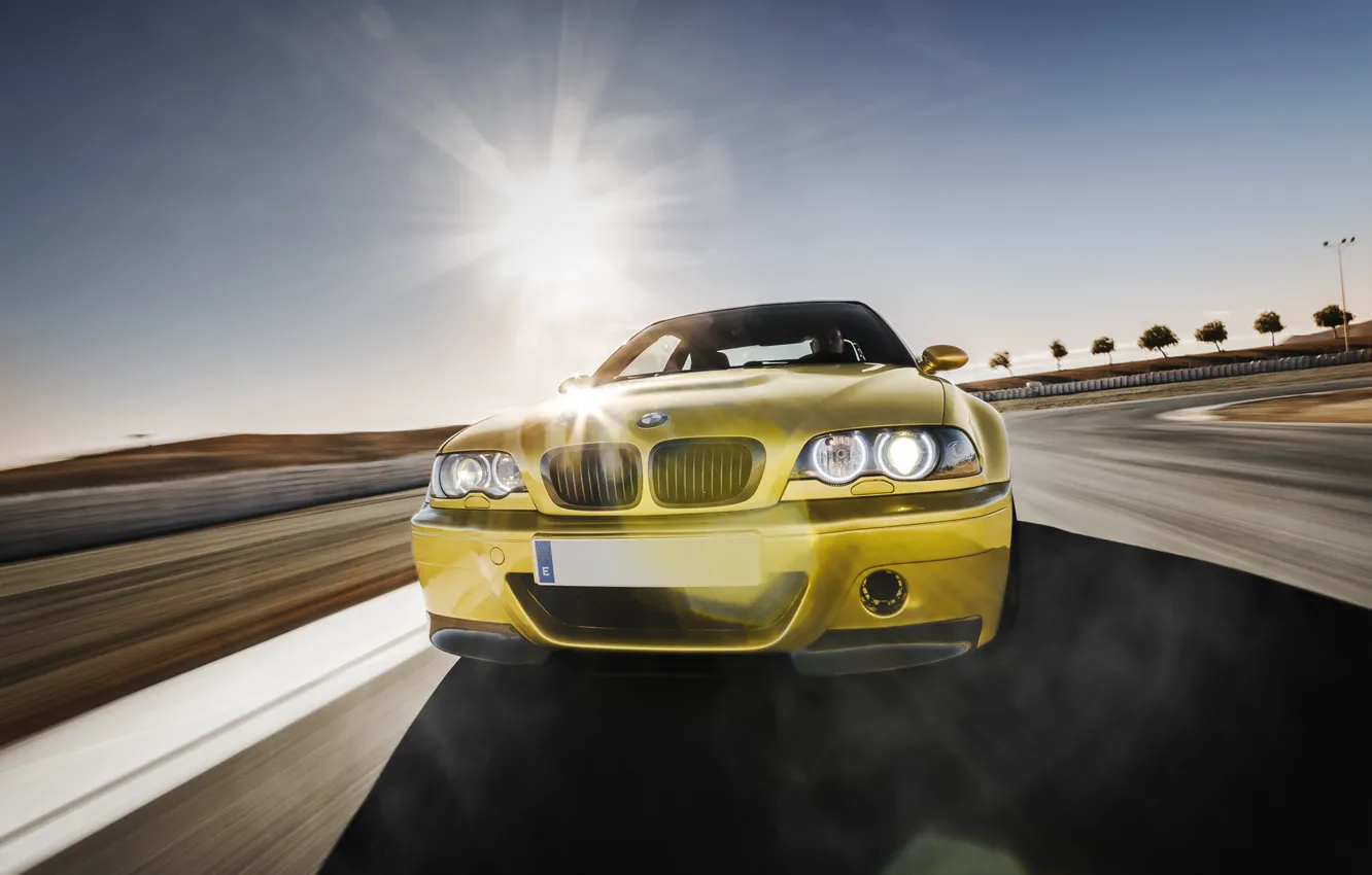 Фото обои бмв, BMW, перед, gold, E46, золотая