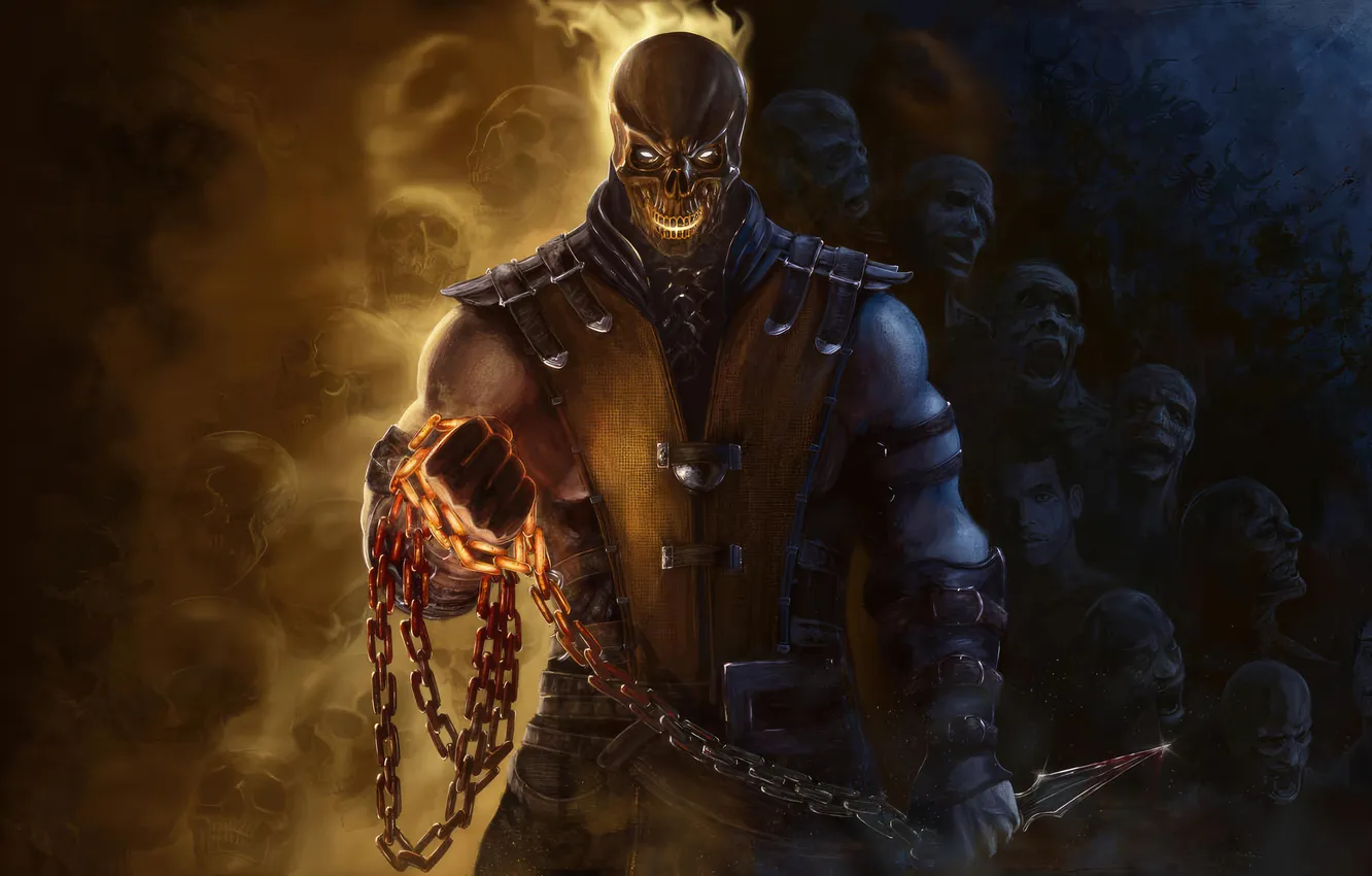 Фото обои scorpion, mortal kombat, inferno