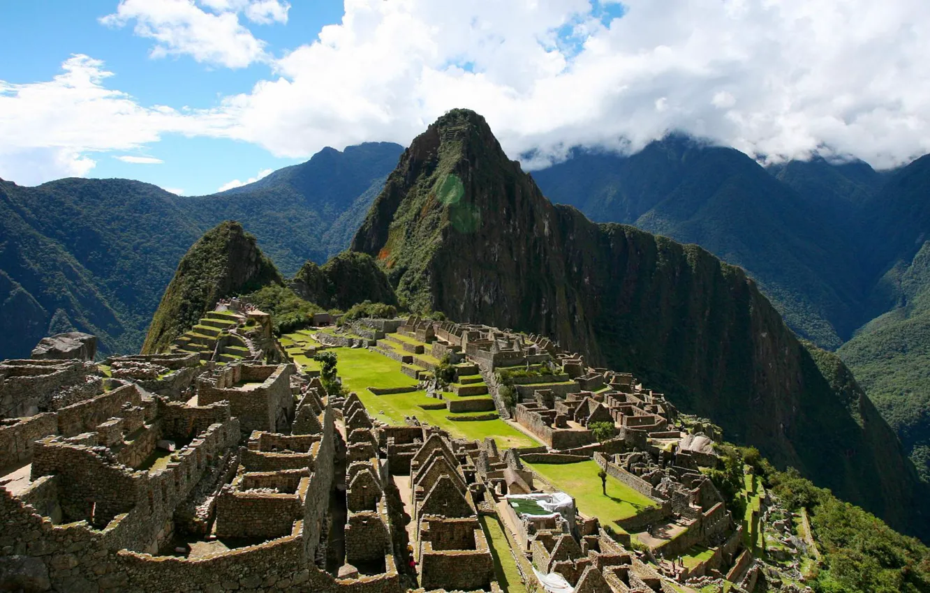 Фото обои холмы, древний город, Peru, Перу, Мачу-Пикчу