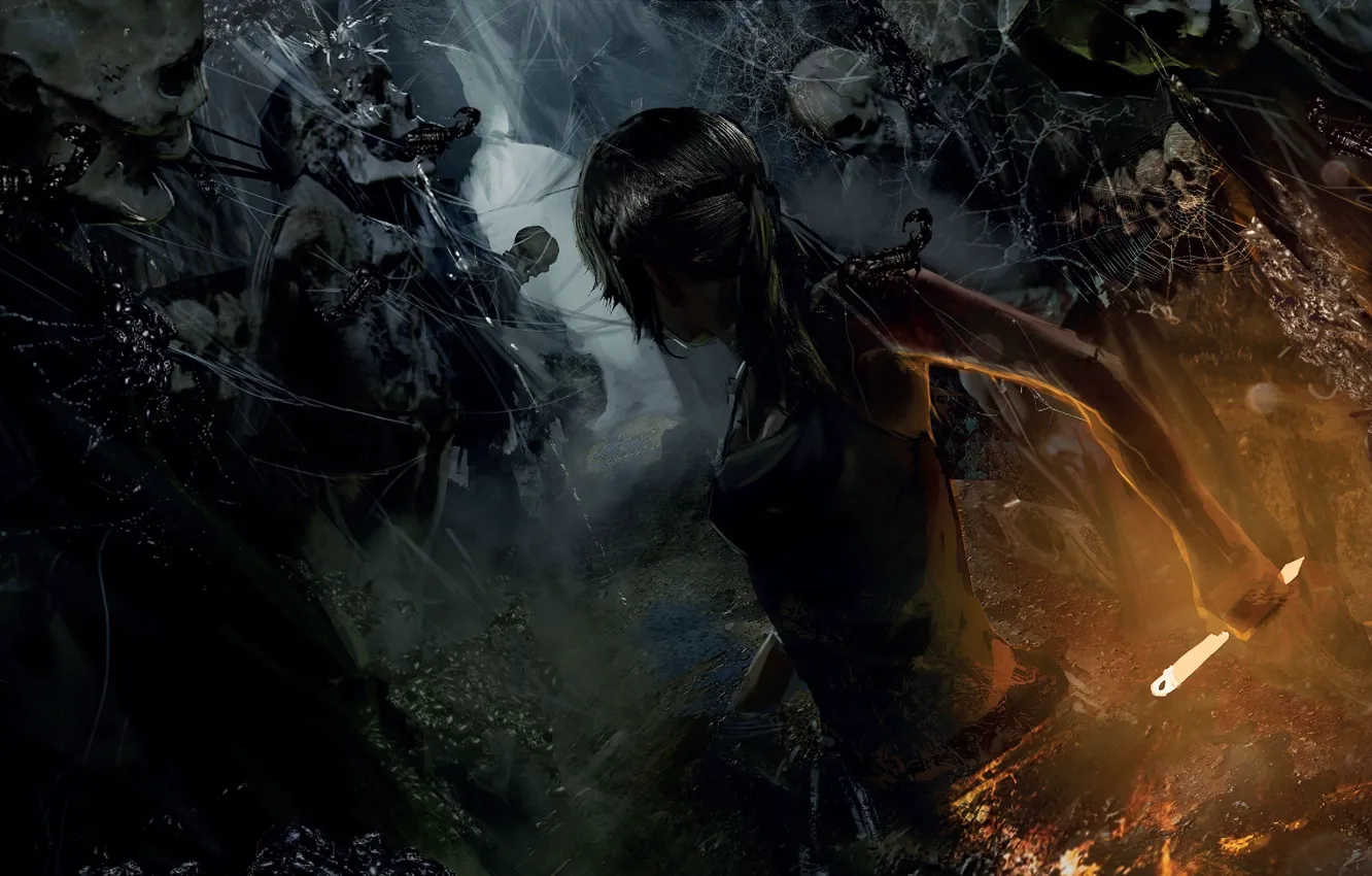 Фото обои арт, Tomb Raider, скелеты, Lara Croft, Rise of the Tomb Raider